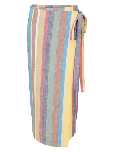 Staud Women's Kaitlin Striped Linen Wrap Skirt In Multi