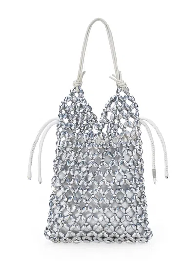 Staud Karla Crystal Beaded Shoulder Bag In Silver