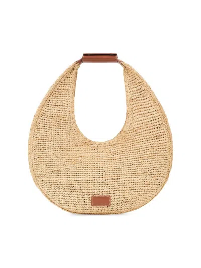 STAUD WOMEN'S LARGE MOON RAFFIA SHOULDER BAG