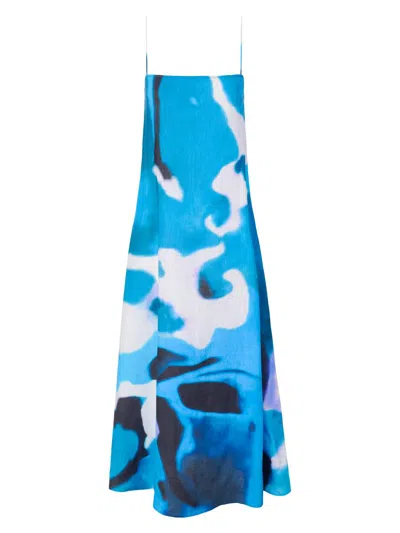 Staud Laura Print Linen Maxi Dress In Blue