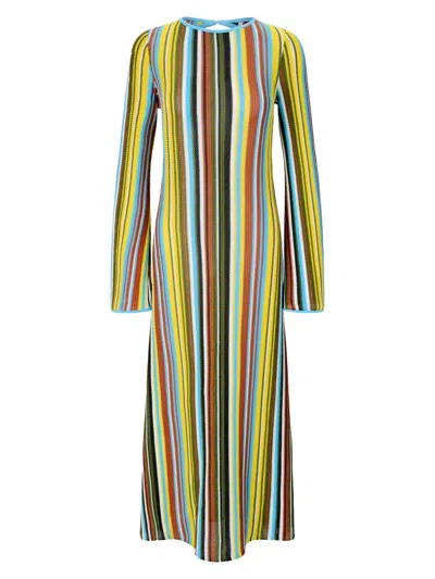 Staud Lorena Open-back Striped Knitted Maxi Dress In Multi