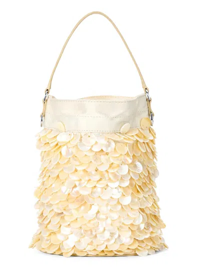 Staud Mini Lila Pearl Paillette Bucket Bag In Yellow