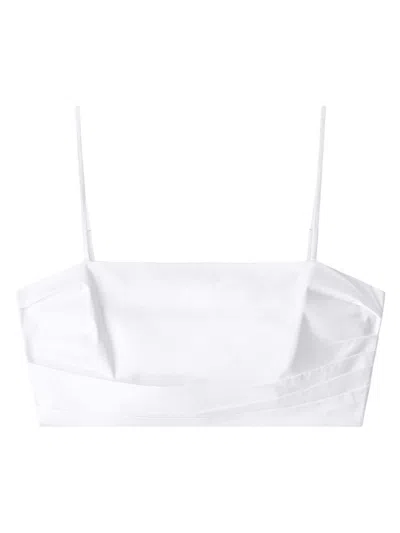 Staud Women's Lorenzo Pleated Stretch-cotton Crop Top In White