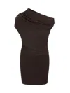 Staud Mabel One-shoulder Cap Sleeve Merino Wool Sweater Dress In Brown