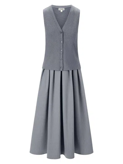 Staud Women's Madeline Mixed-media Midi-dress In Gray