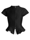 Staud Maelle Layered Frayed Linen-trimmed Wool-blend Peplum Blouse In Black