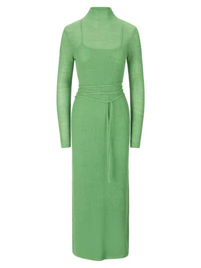 Staud Women's Marianne Knit Tie-waist Dress In Green