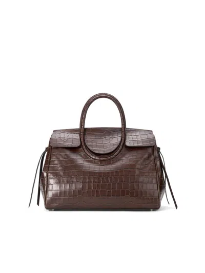 Staud Maude Croc-embossed Leather Top-handle Bag In Brown