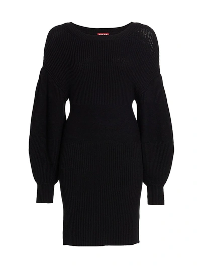Staud Women's Merylbone Ribbed Puff-sleeve Minidress In Black