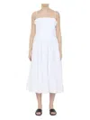 Staud Bella Womens Boning Poplin Midi Dress In White