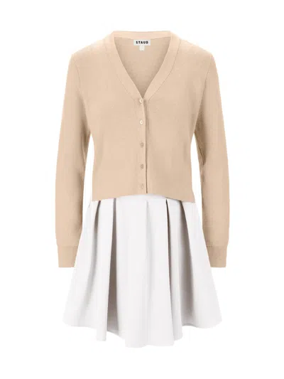 Staud Women's Milo V-neck Long-sleeve Combo Minidress In Brown