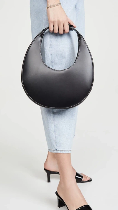 Staud Women Moon Suede Leather Top Handle Tote Handbag Black Os