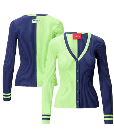 Staud Women's Neon Green/navy Seattle Seahawks Cargo Sweater In Multi