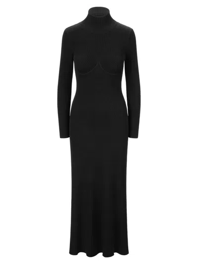 Staud Obsidian Open-back Ribbed-knit Turtleneck Maxi Dress In Black