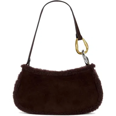 Staud Women's Ollie Suede Fur Trim Shoulder Bag, Black