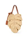 Staud Palm Leather-trimmed Raffia Top-handle Bag In Brown
