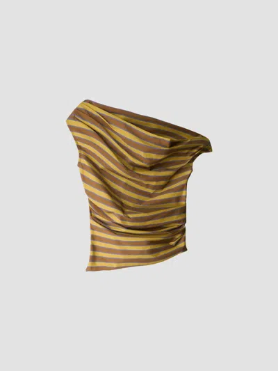Staud Phare Striped Cotton-blend Poplin Blouse In Brown