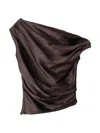 Staud Phare One-shoulder Silk-blend Satin Top In Brown
