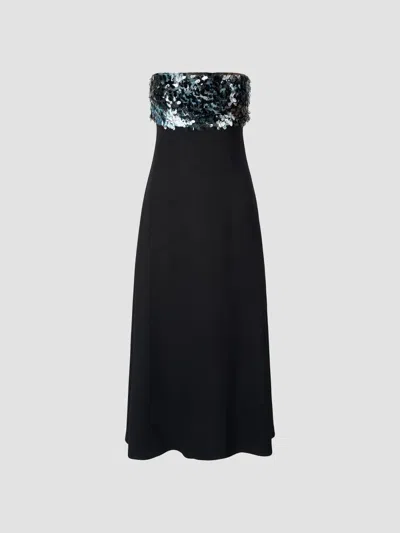 Staud Phoenix Sequin-embellished Crepe Midi Dress In Black