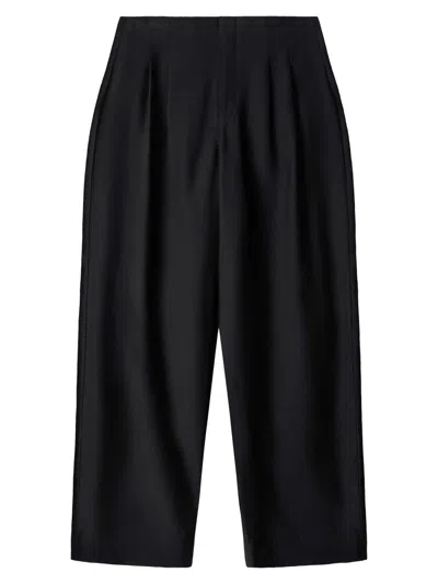 Staud Women's Pierre Pleated Wool-silk Wide-leg Pants In Black