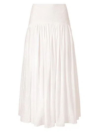 Staud Women's Procida Pleated Eyelet Maxi Skirt In White