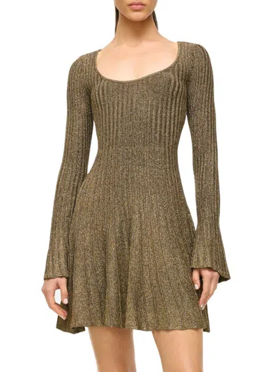 Staud Women's Raquel Metallic Rib-knit Minidress In Gold