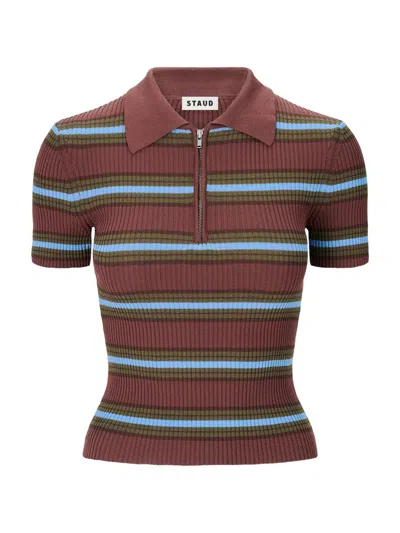 Staud Women's Ren Striped Half-zip Polo Sweater