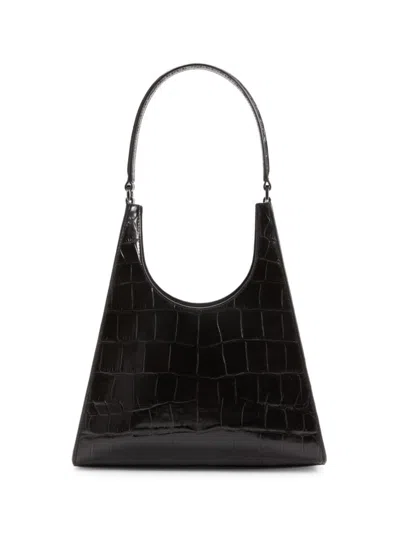 Staud Women's Rey Croc Embossed Leather Shoulder Bag In Black