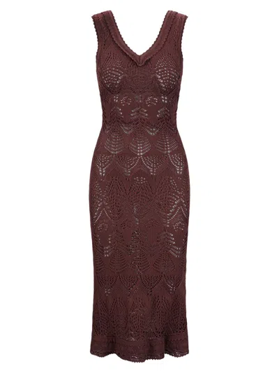 Staud Roan Pointelle-knit Midi Dress In Brown