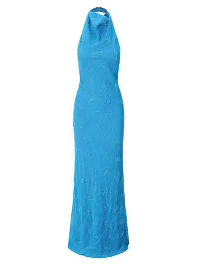 Staud Roselle Beaded Organza Maxi Dress In Blue
