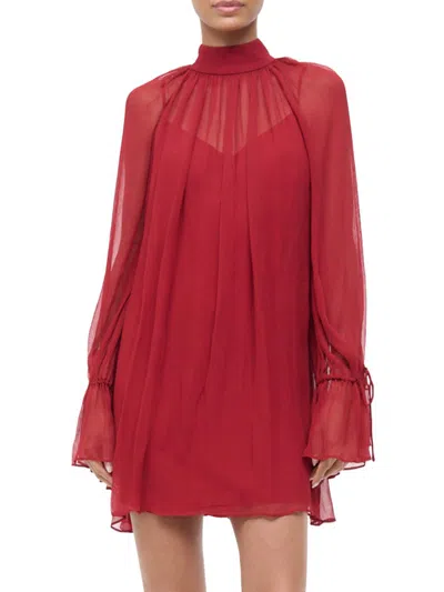 Staud Chiffon Roux Mini Dress In Pomegranate In Red