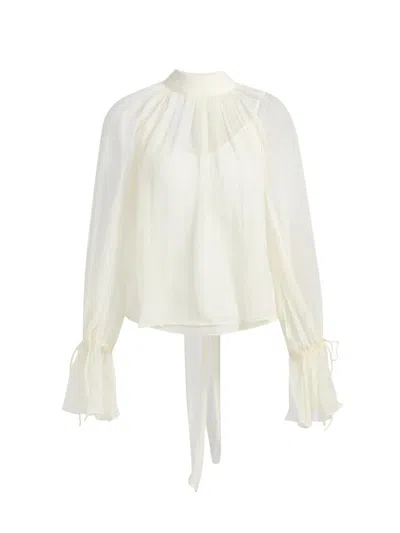 Staud Women's Roux Sheer Shirred Blouse In White