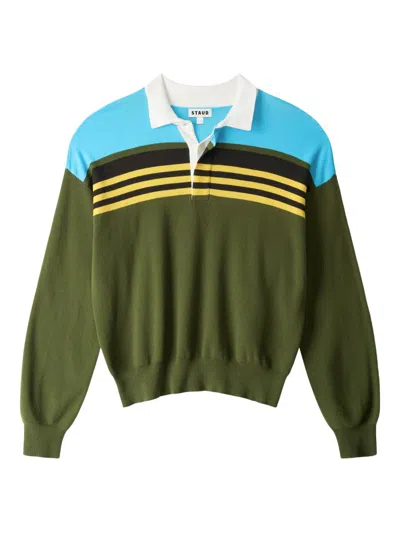Staud Women's Sail Striped Knit Polo Top In Green