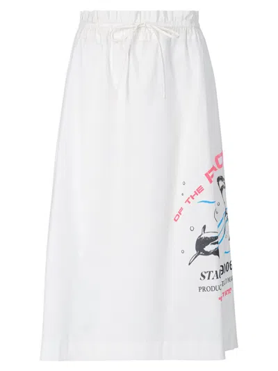 Staud Women's Shore Shark Print Cotton Midi-skirt In White