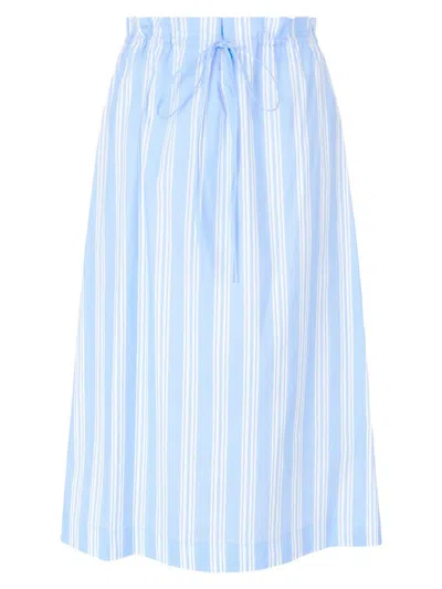 Staud Women's Shore Striped Stretch-cotton Midi-skirt In Blue