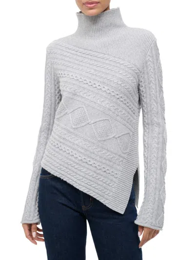 Staud Women's Sidney Mixed Cable-knit Asymmetric Turtleneck Sweater In Gray