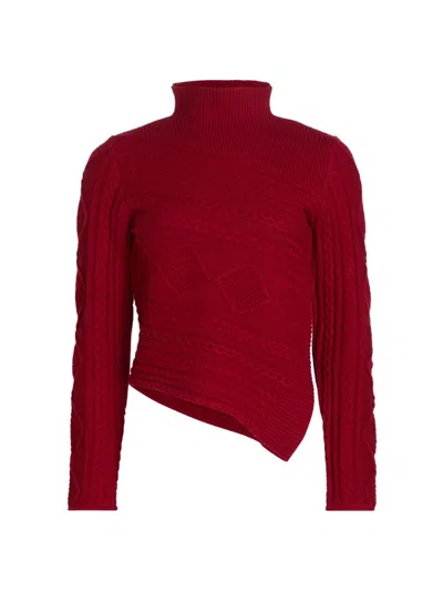 Staud Women's Sidney Mixed Cable-knit Asymmetric Turtleneck Sweater In Red