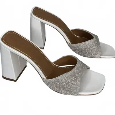 Staud Women's Sloane Beaded High Block Heeled Sandals In White, Tan In Silver