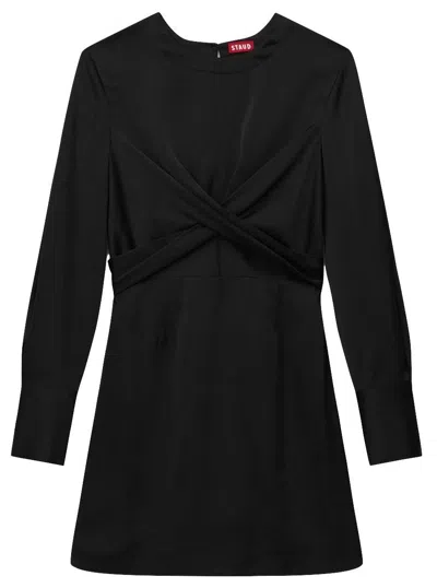 Staud Women's Solid Black Satin Long Sleeve Crosshill Mini Dress