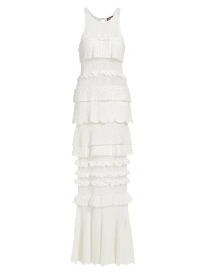 Staud Women's Sorrento Cotton-blend Ruffle Maxi Dress In White