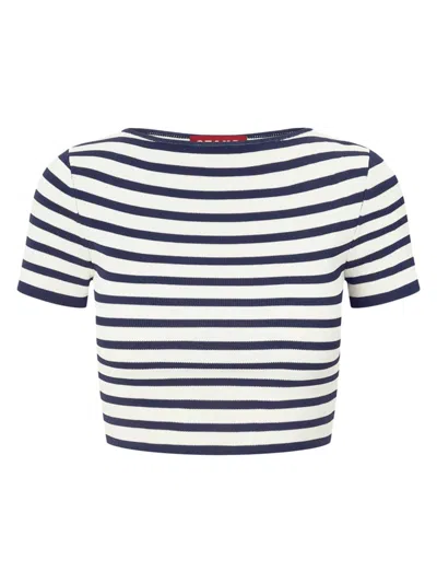 Staud Guard Striped Knit Crop Top In Navy