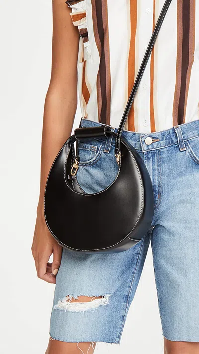 Staud Women Structured Silhouette Crossbody Strap Mini Moon Leather Bag Black Os