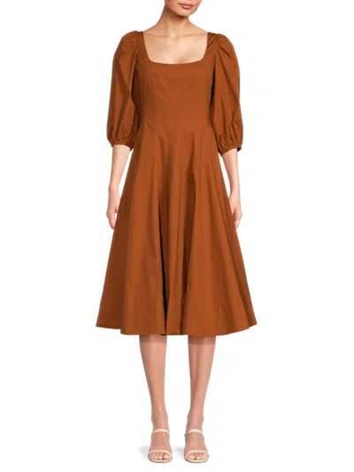 Staud Women's Swells Puff Sleeve Midi Dress In Tan