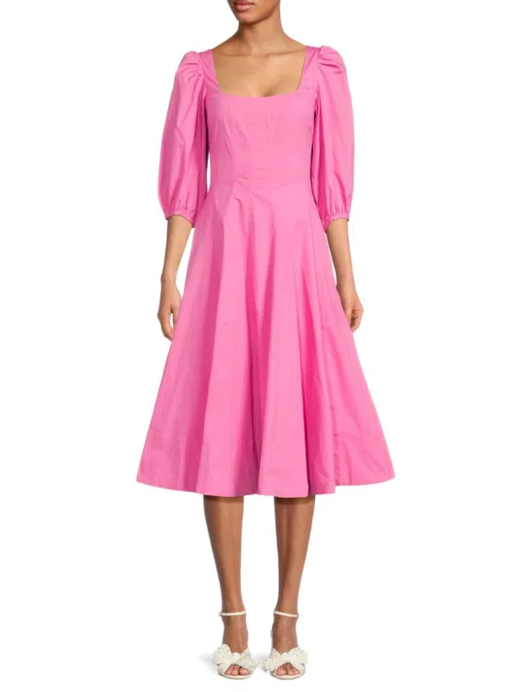 staud swells midi dress Staud Women's Swells Puff Sleeve Midi Dress In Wild Orchid