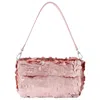 Staud Timmy Leather-trimmed Sequined Satin Shoulder Bag In Pink