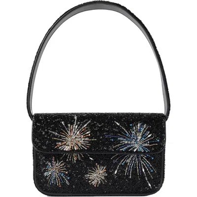 Staud Tommy Bead-embellished Satin Shoulder Bag In Black
