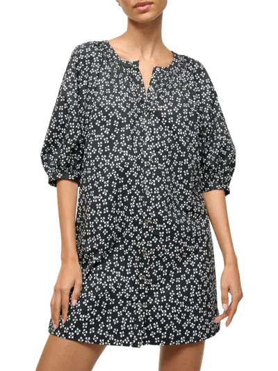 Staud Women's Vincent Floral Stretch Cotton A-line Minidress In Black