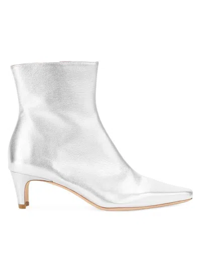 Staud Women's Wally 55mm Metallic Leather Ankle Boots In Silver