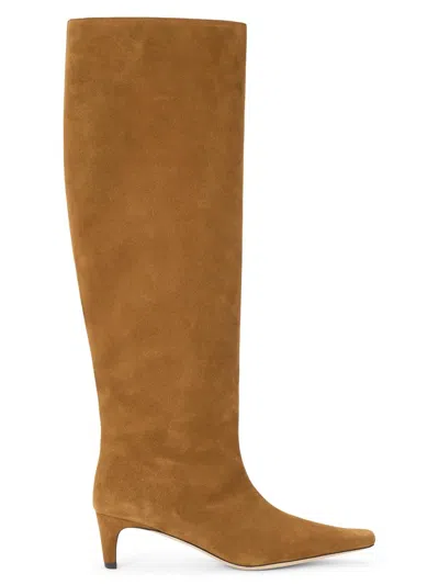 Staud Women's Wally 55mm Suede Wide-calf Knee-high Boots In Brown
