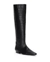 Staud Wally Croc-embossed Leather Flat Knee-high Boots In Black